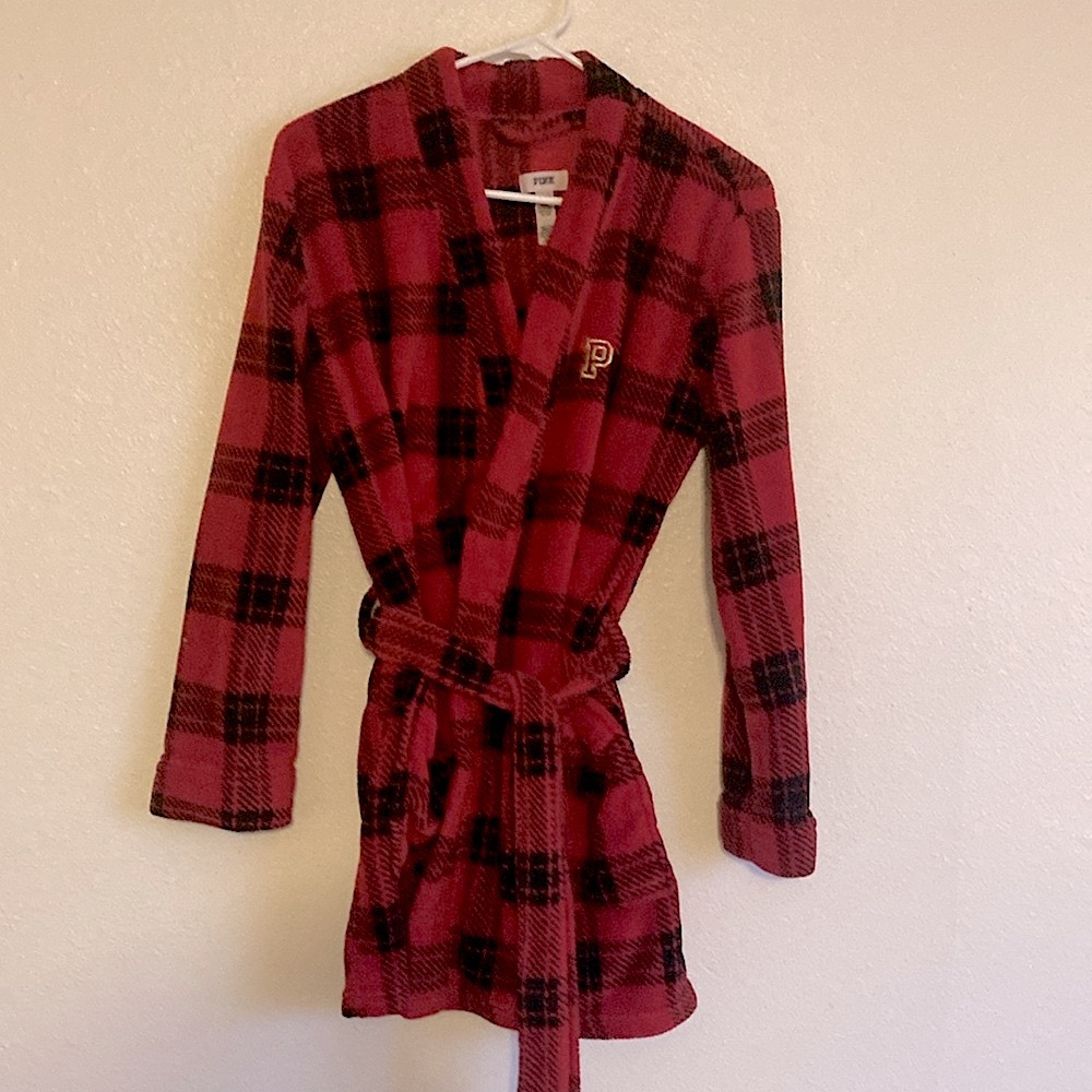 VS pink Buffalo plaid robe.